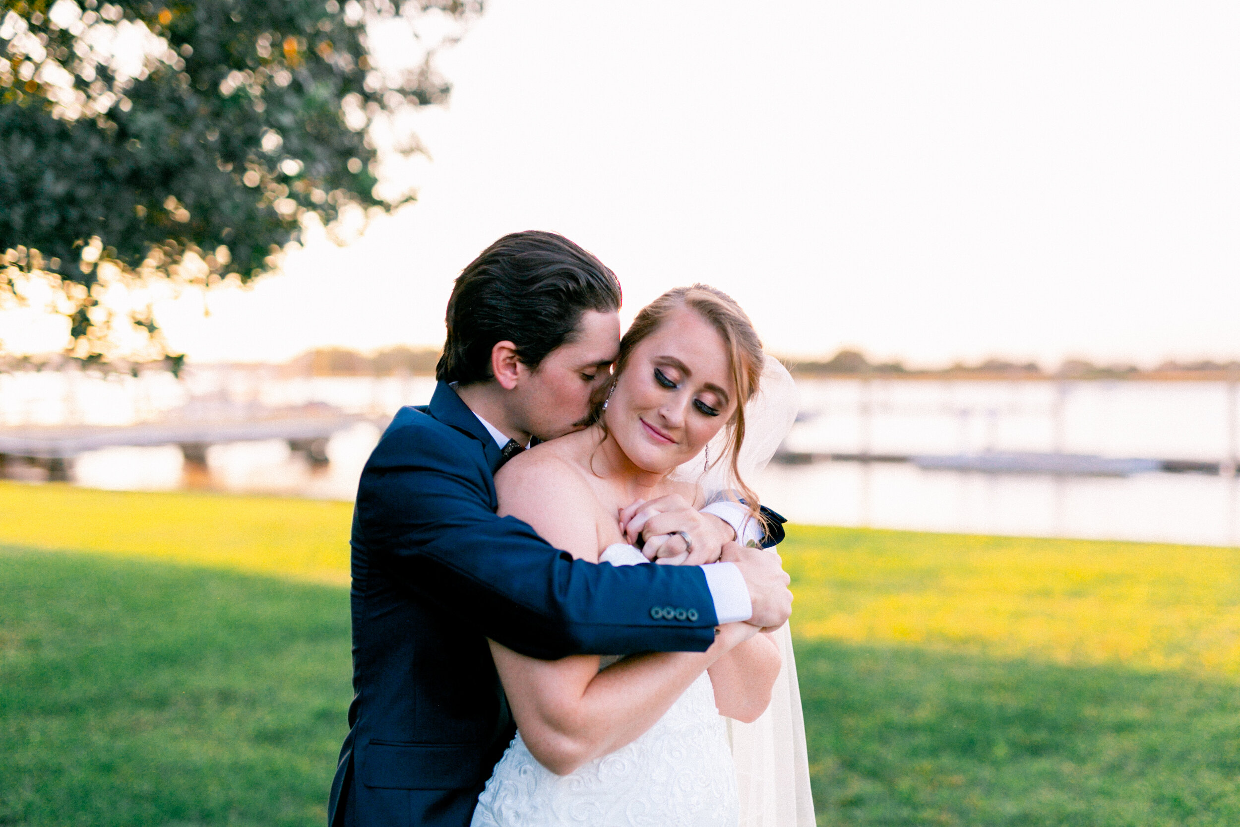 Sweet moment shared by a Charleston wedding couple.