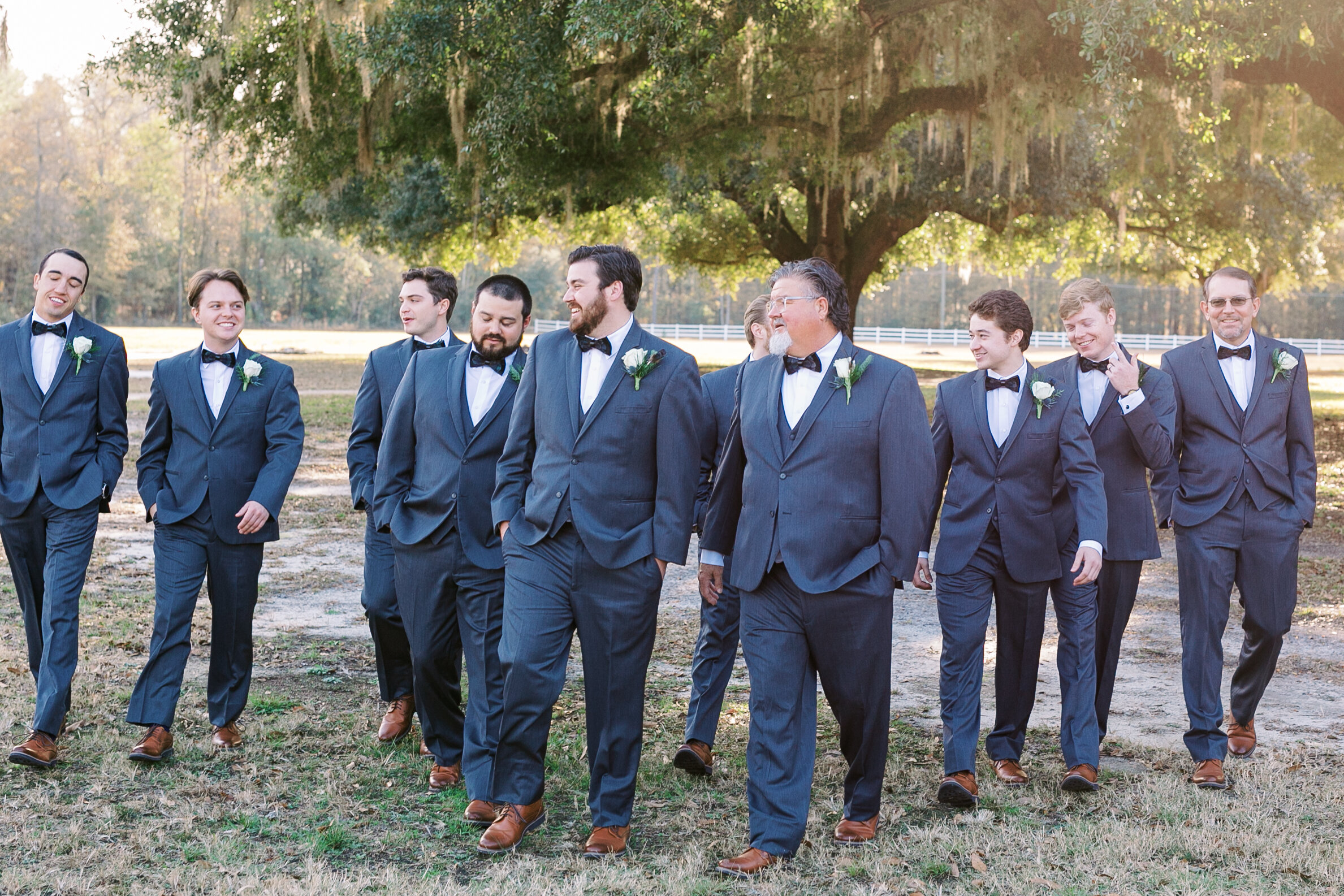 Classy groomsmen in tuxes at Charleston southern plantation wedding.