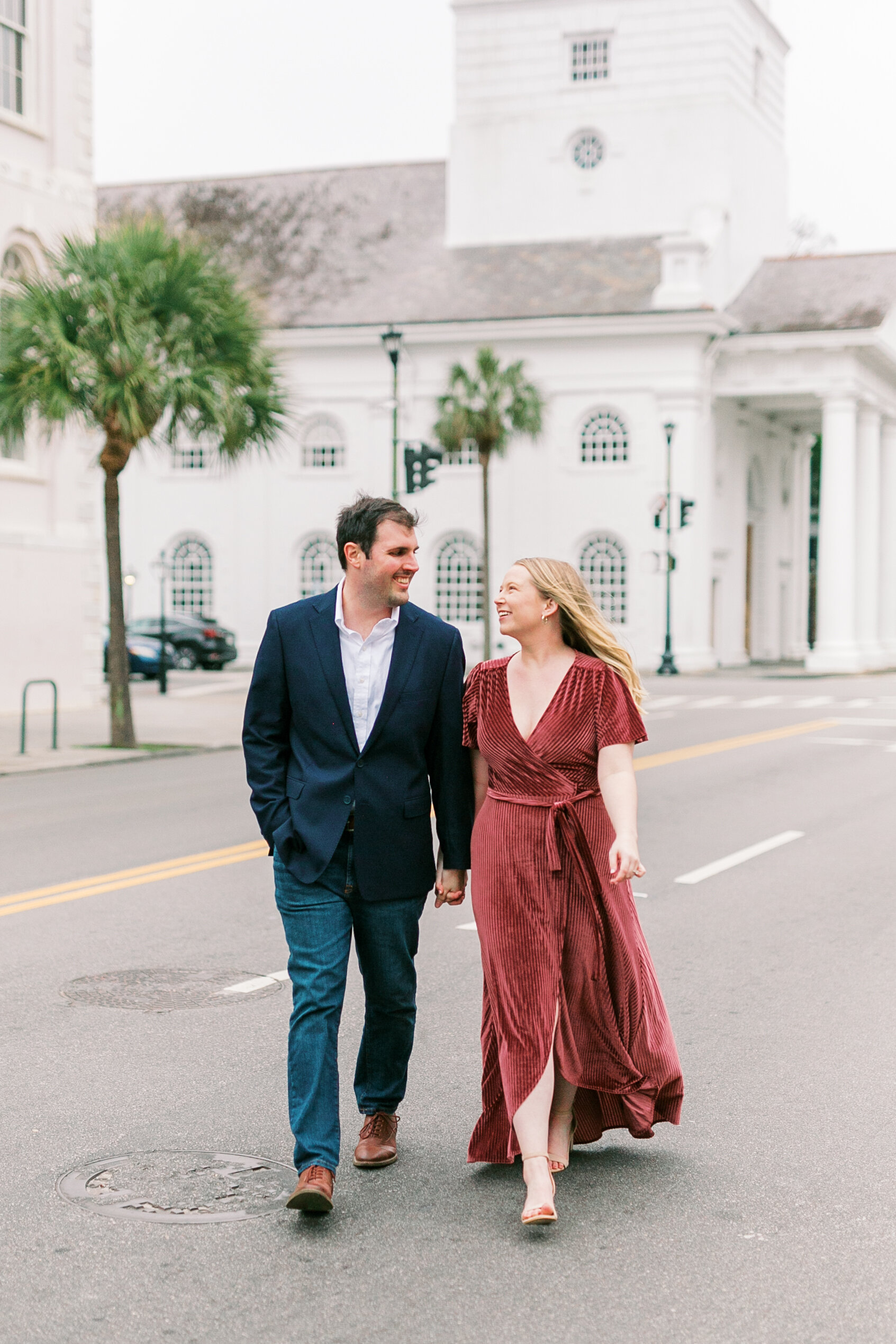 Southern bride-to-be with her fiancé in Charleston, South Carolina.