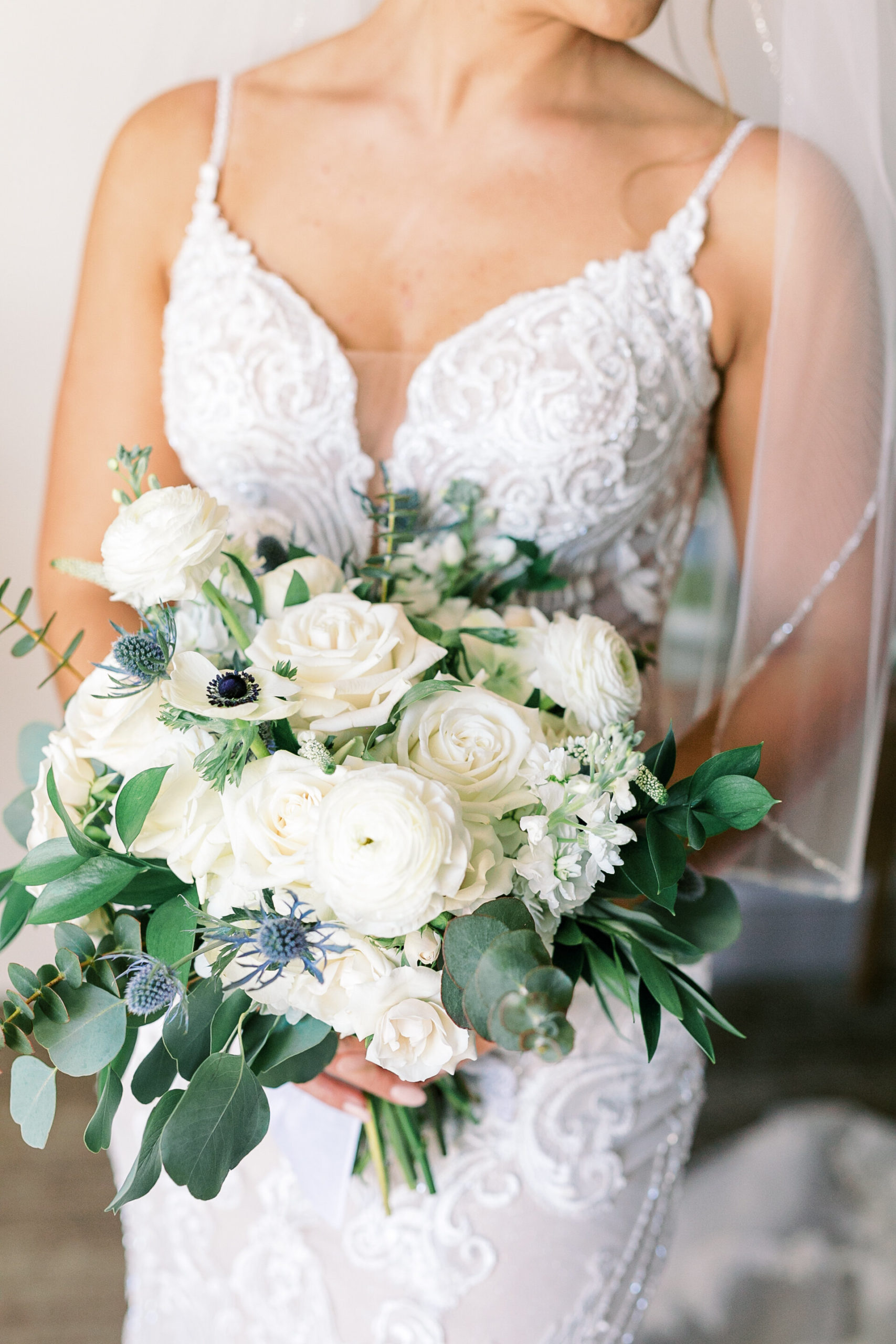 Stunning shot of bride’s springtime bouquet for her oceanfront wedding in Hilton Head Island, South Carolina.