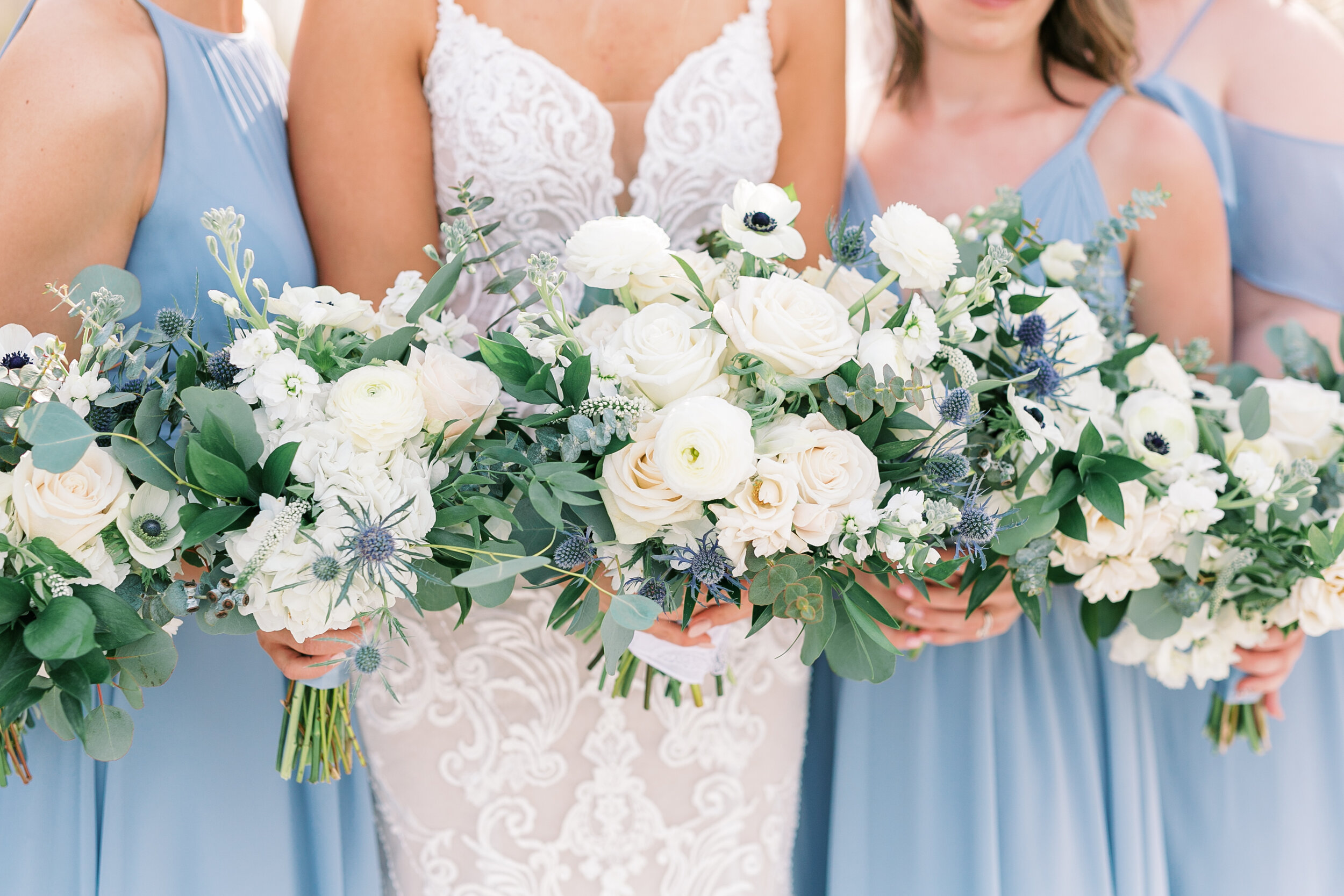 Beautiful floral details of springtime bridal bouquets for Westin Hilton Head beachside wedding.