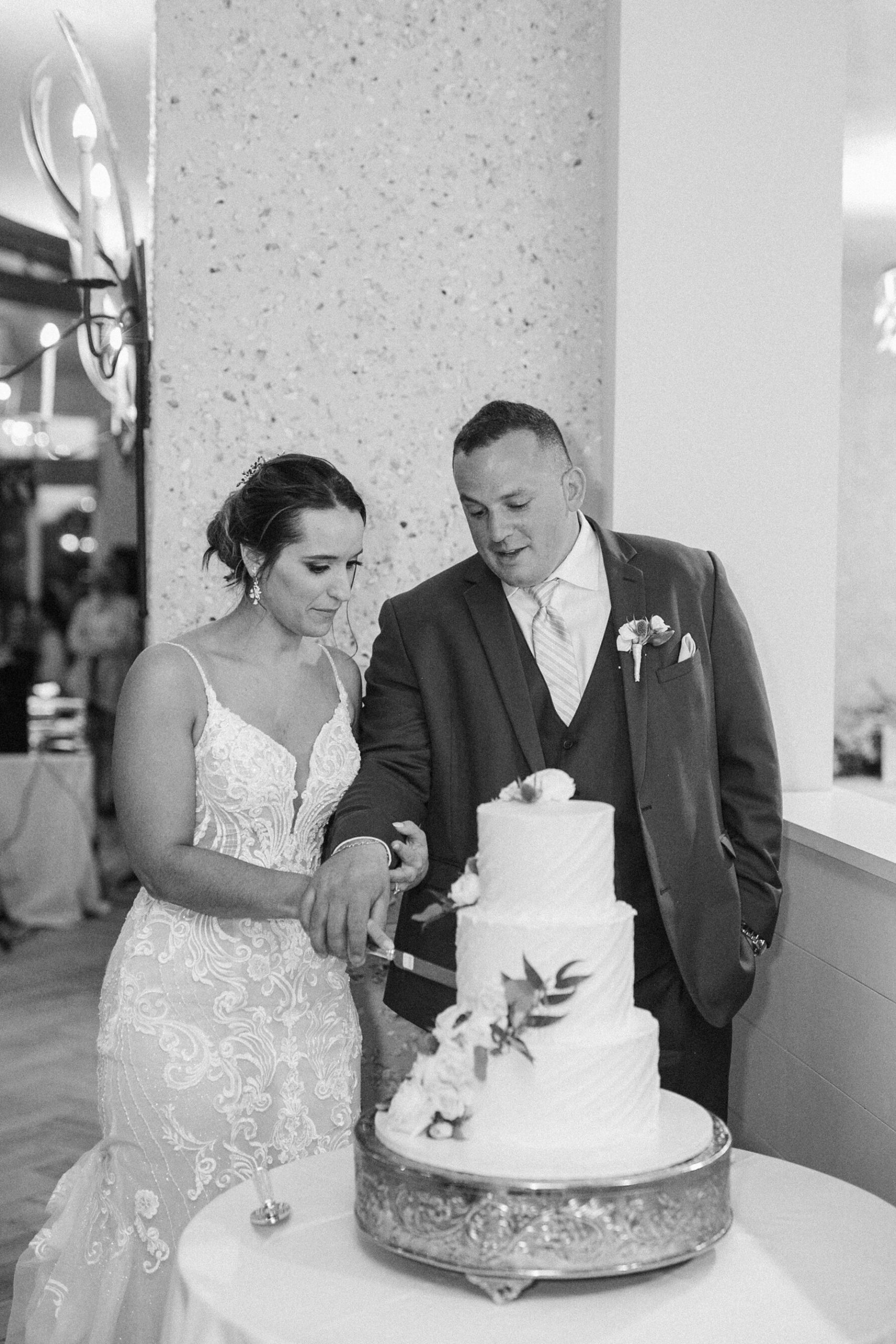 Cake cutting at Westin Hilton Head wedding in South Carolina.