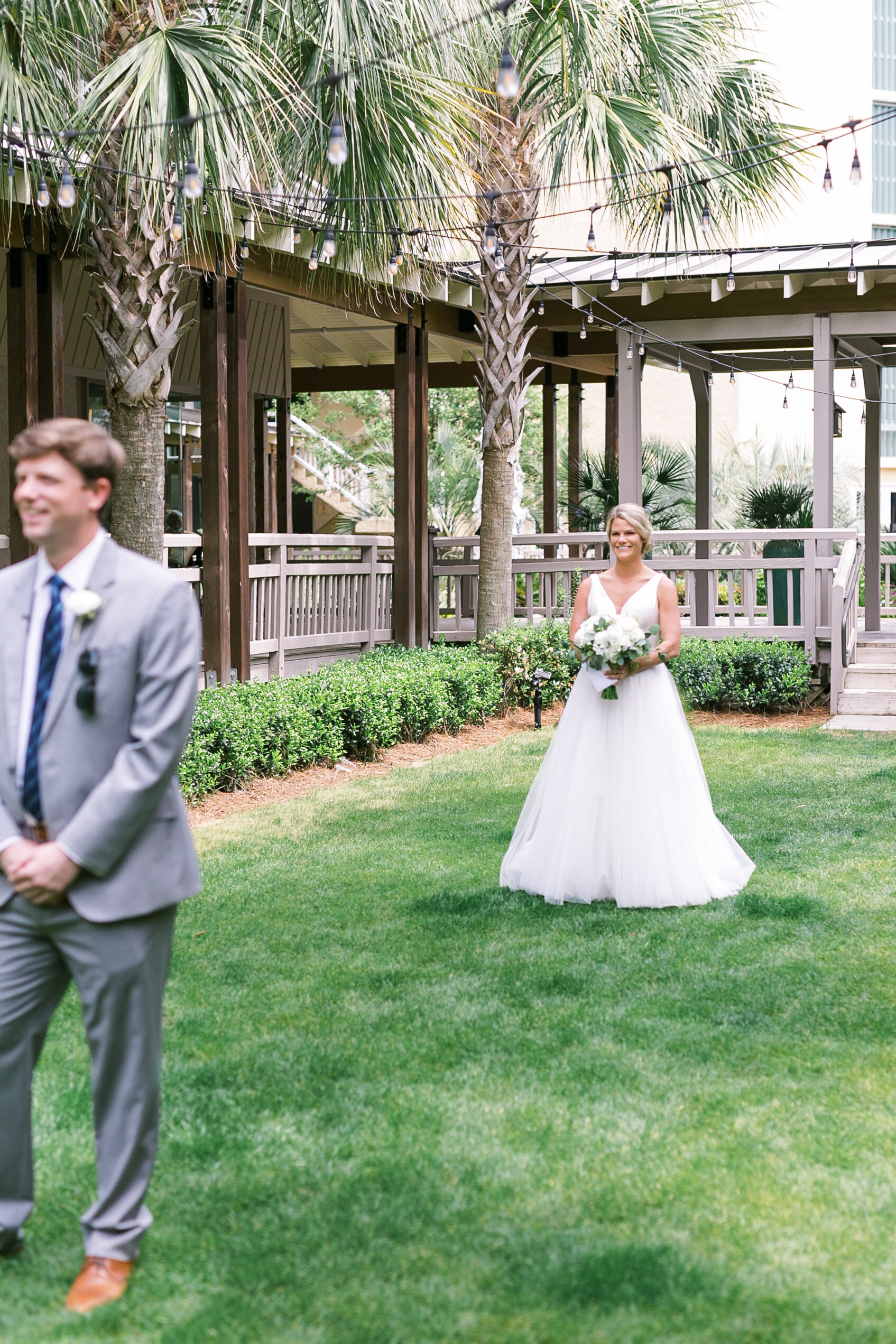 Bride and groom have sweet first look at their Hilton Head Wedding.