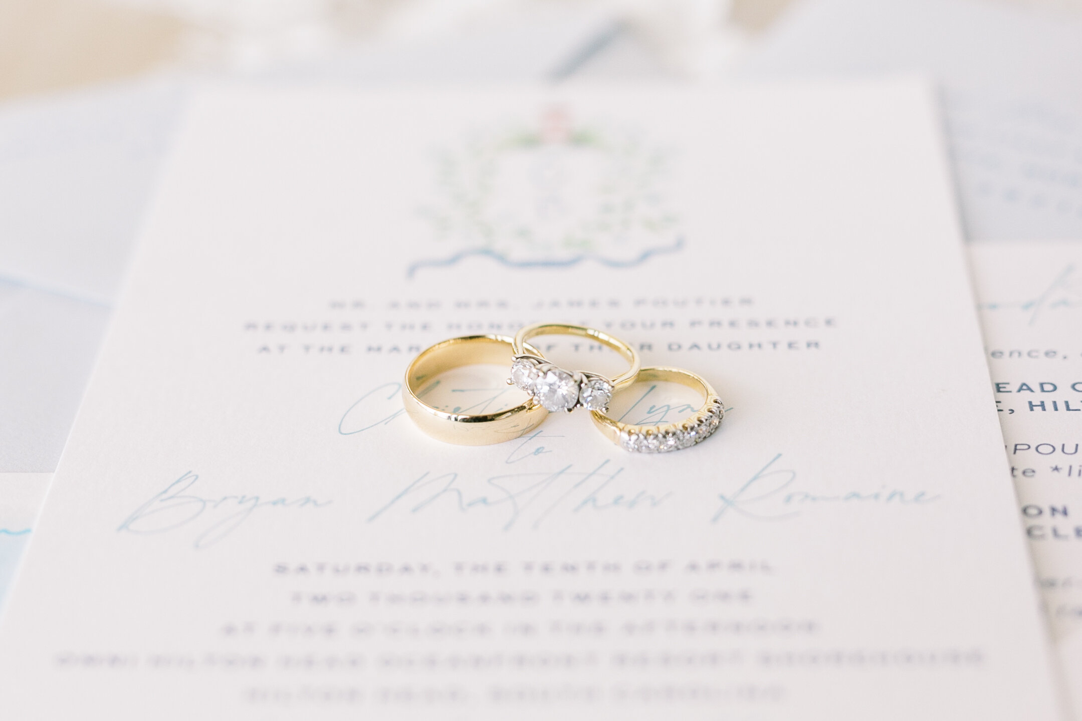 Wedding rings close-up for a springtime oceanfront Hilton Head wedding.