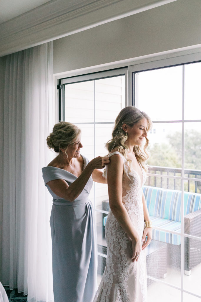 Mother and daughter getting ready for Charleston wedding