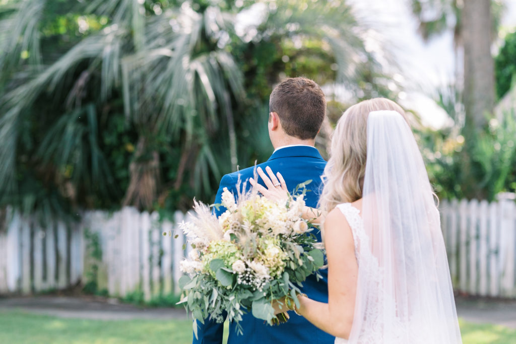 Charleston first look sweet couple in oceanfront wedding