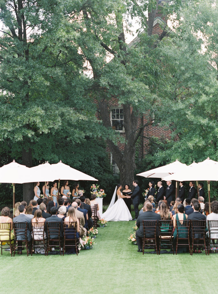 Merrimon Wynne House wedding ceremony on lawn