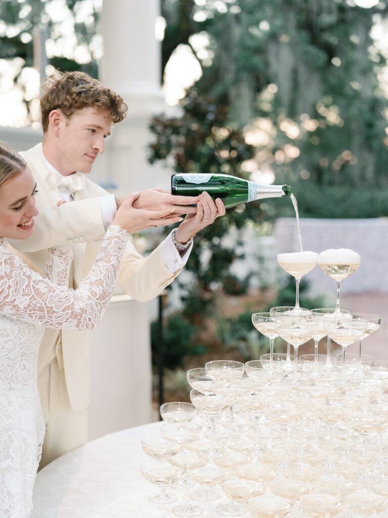 Champagne tower photo inspiration for Admirals House Charleston wedding