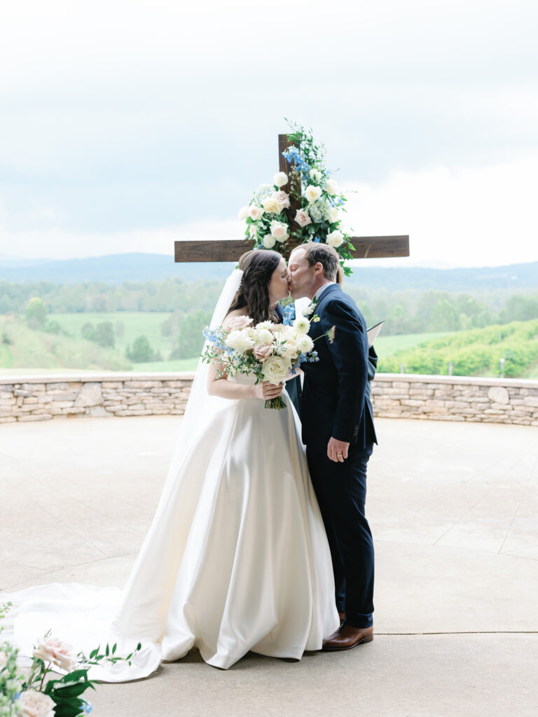 Wedding Ceremony with floral cross at Chattooga Belle Farms