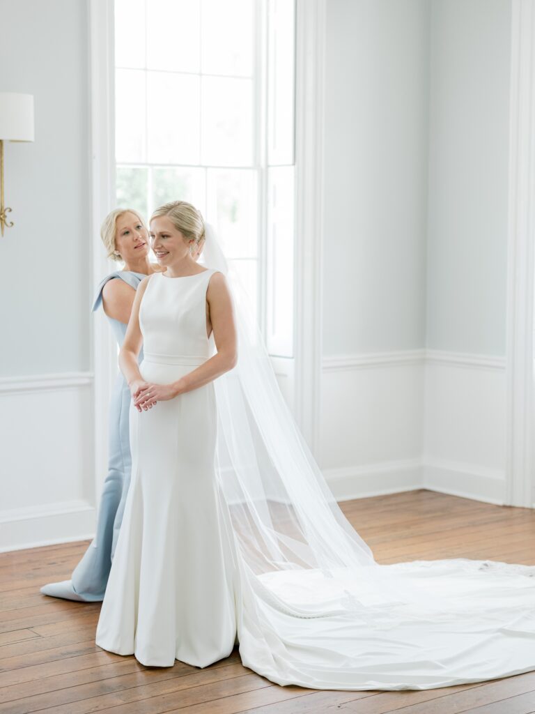 Bride getting ready in the bridal suite for Charleston wedding day
