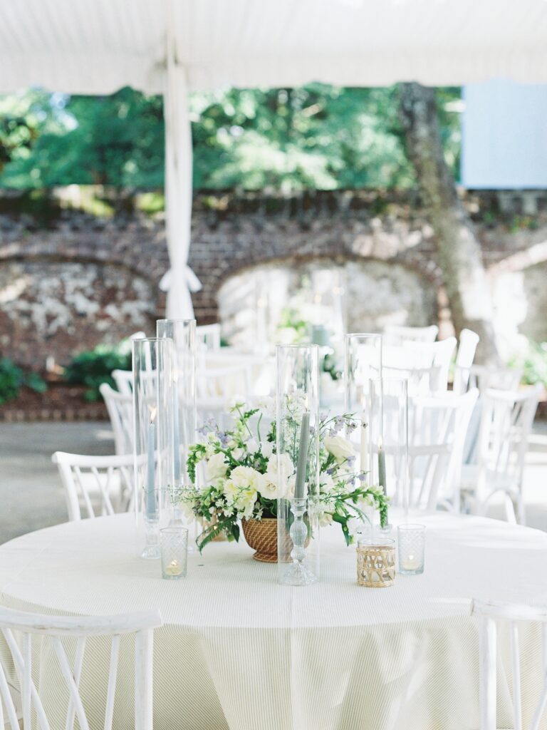 Table decor for outdoor wedding reception in Charleston
