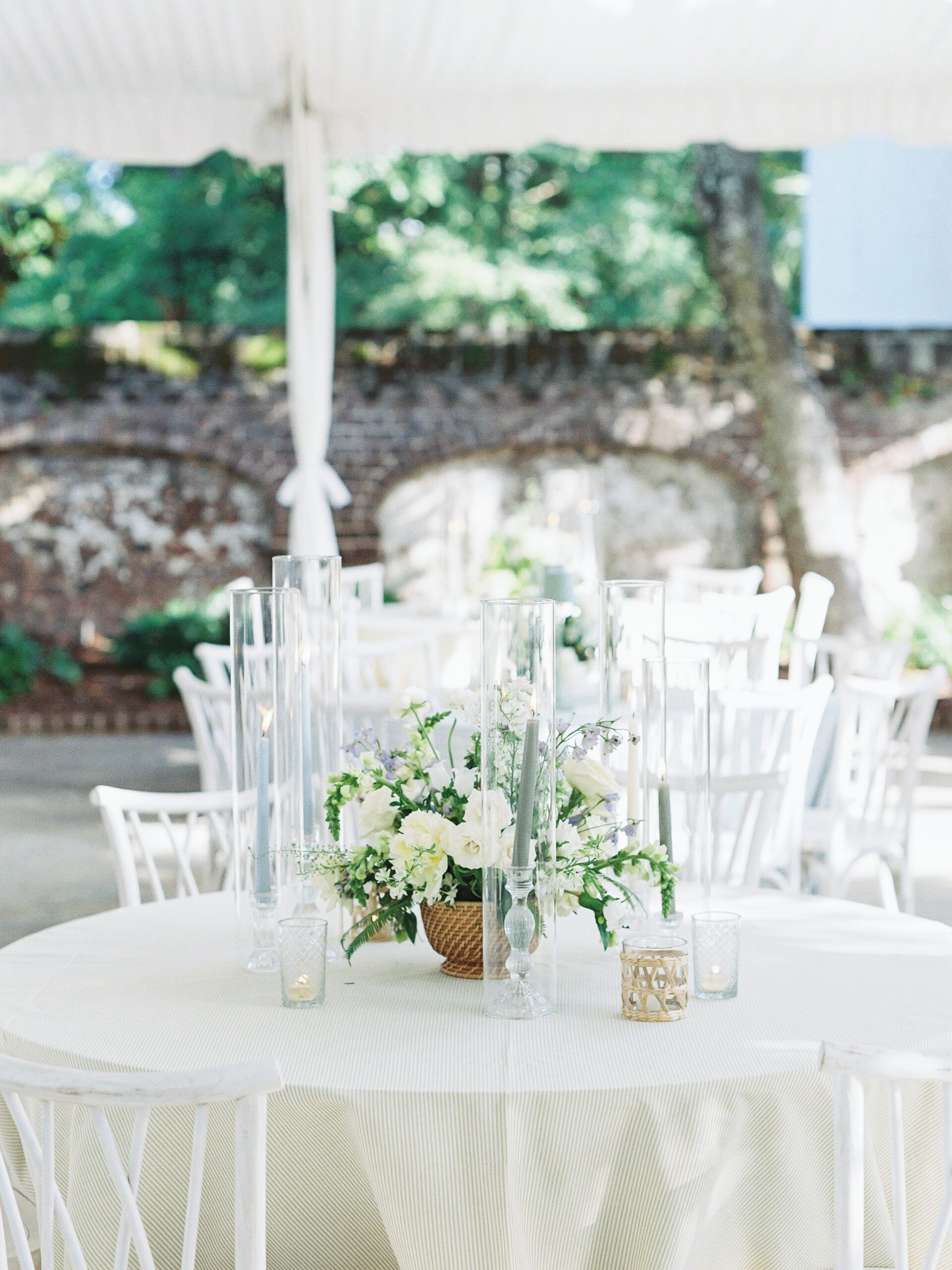Table decor for outdoor wedding reception in Charleston