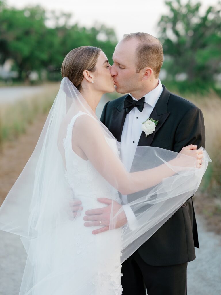 Sunset wedding portraits at The Dunlin Kiawah River